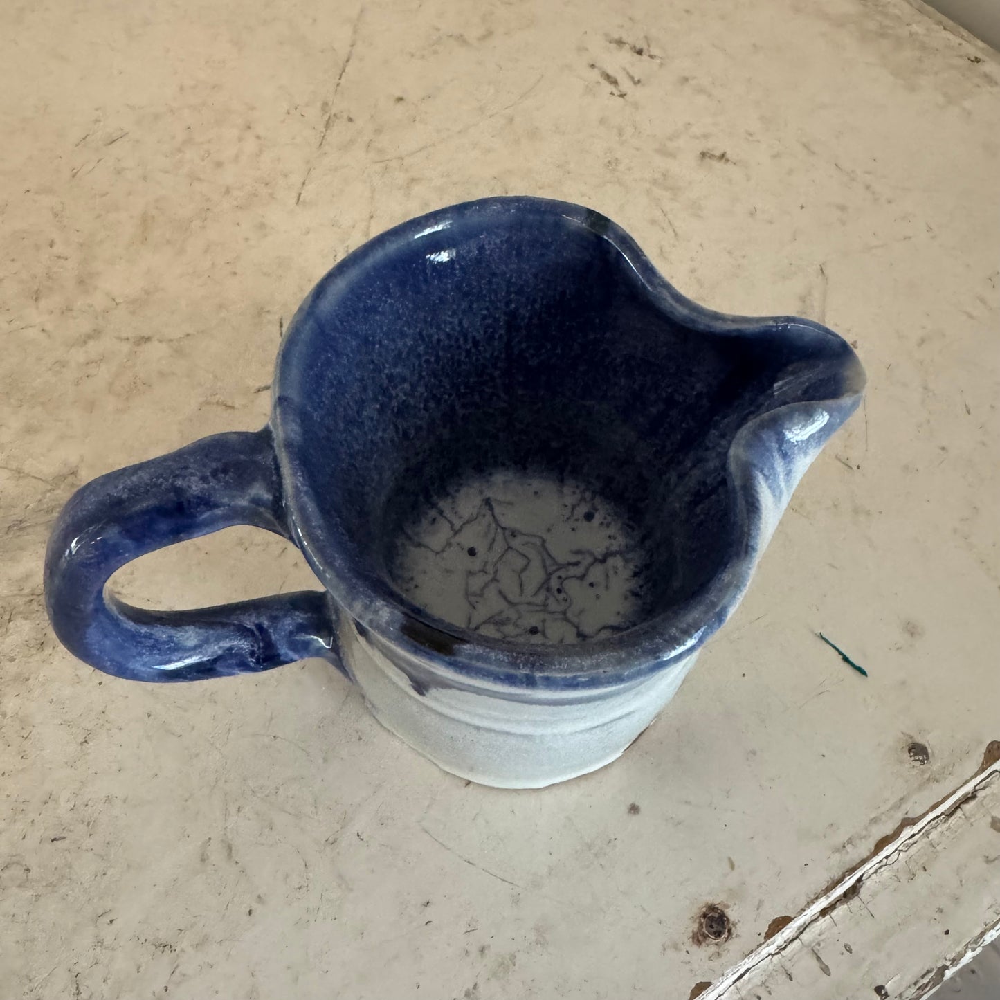 Handmade Blue & White Glazed Pottery Creamer ~ Handthrown Pottery Creamer Dish ~ Creamer or Gravy Bowl Dish