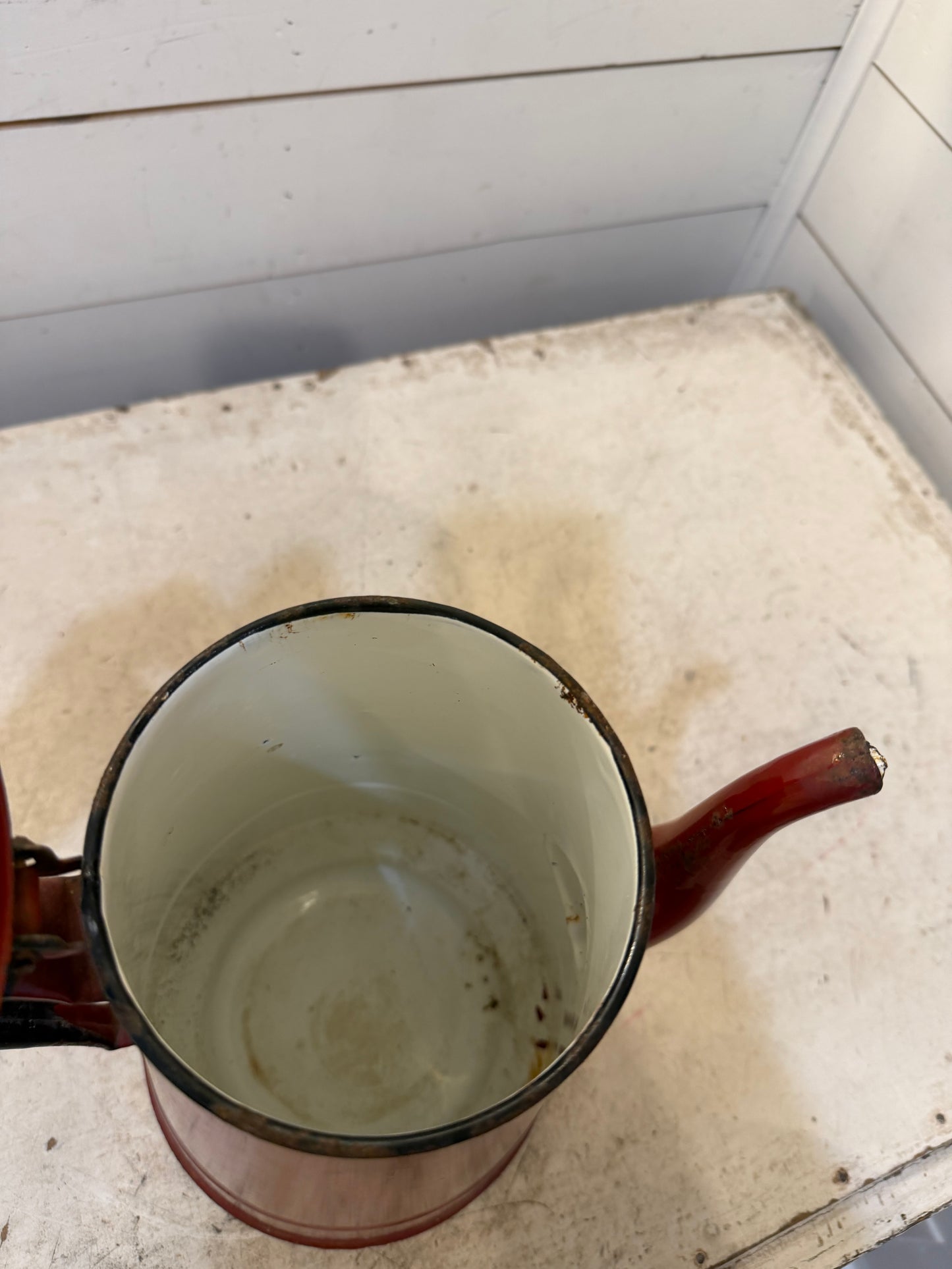 Antique Red French enamel coffee pot