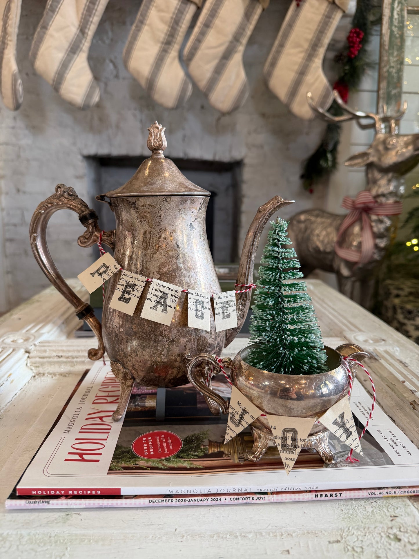 Tarnished Silver Teapots, sugar dishes and creamers with banners sold seperately