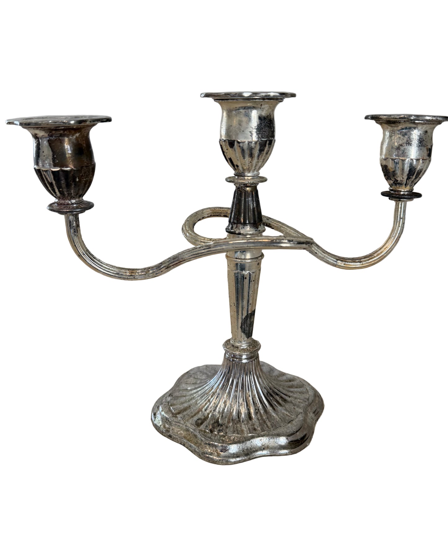 Vintage English Silver Plate on zinc Pair Of 3 Holder Candelabras - as is