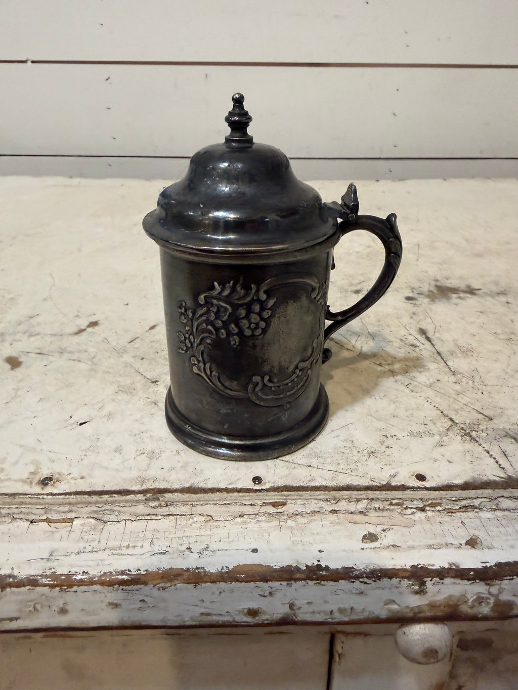 Antique Quadruple Silver Plate Mug (Lid is Included But Not Original)