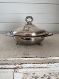 Vintage silver-plated lidded serving dish with feet