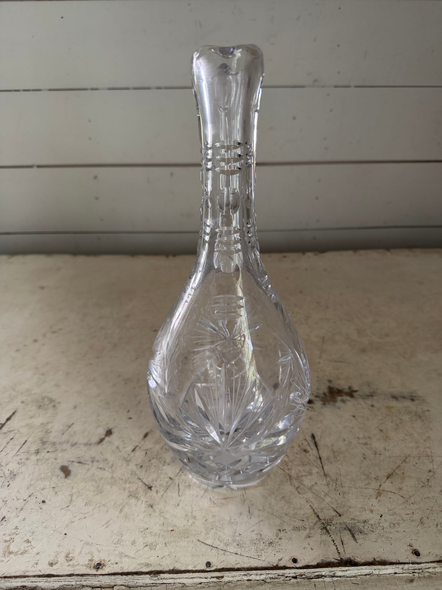 Vintage cut lead crystal ewer-style decanter or carafe