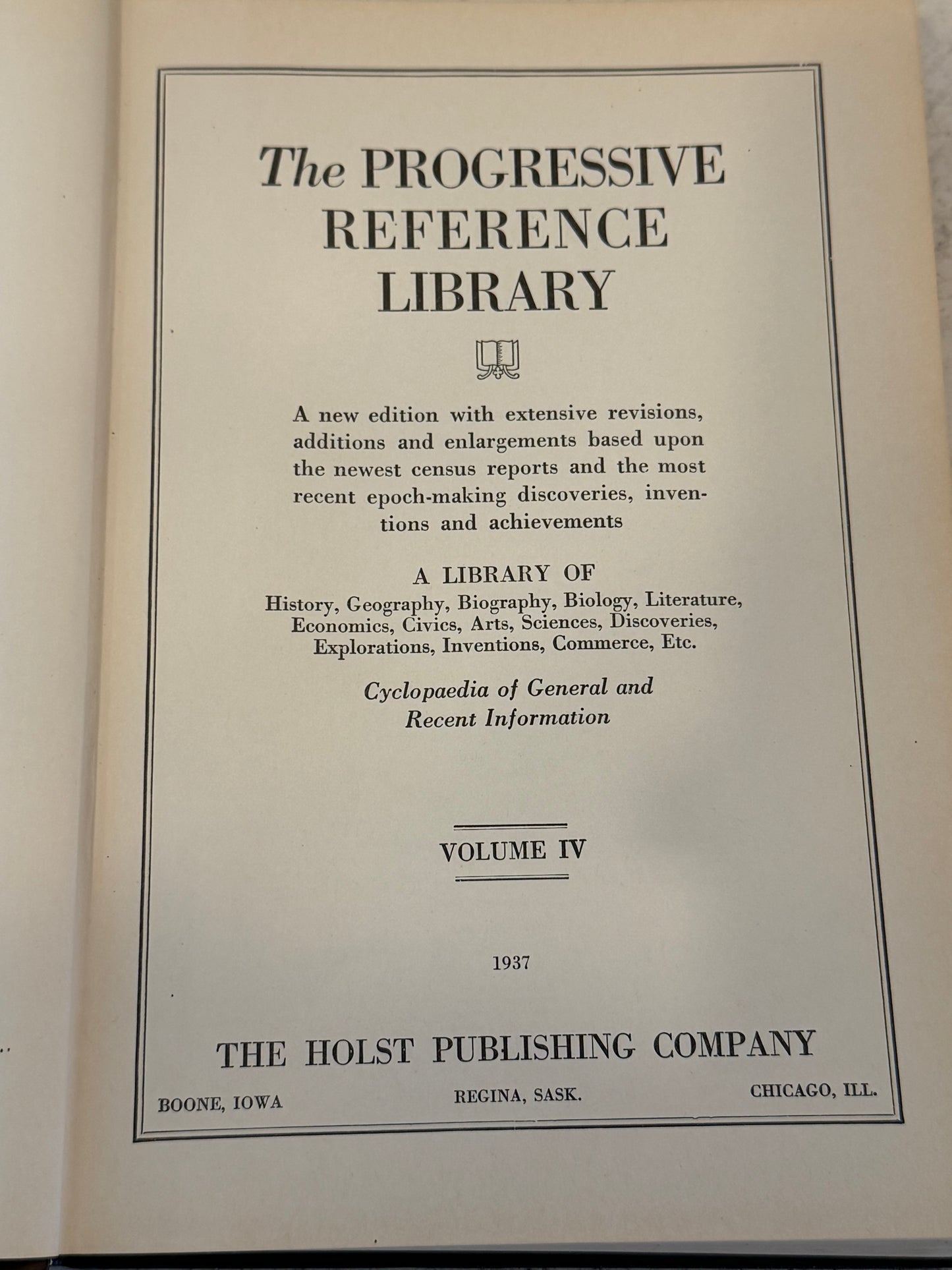 Progressive reference library and encyclopedia volume IV