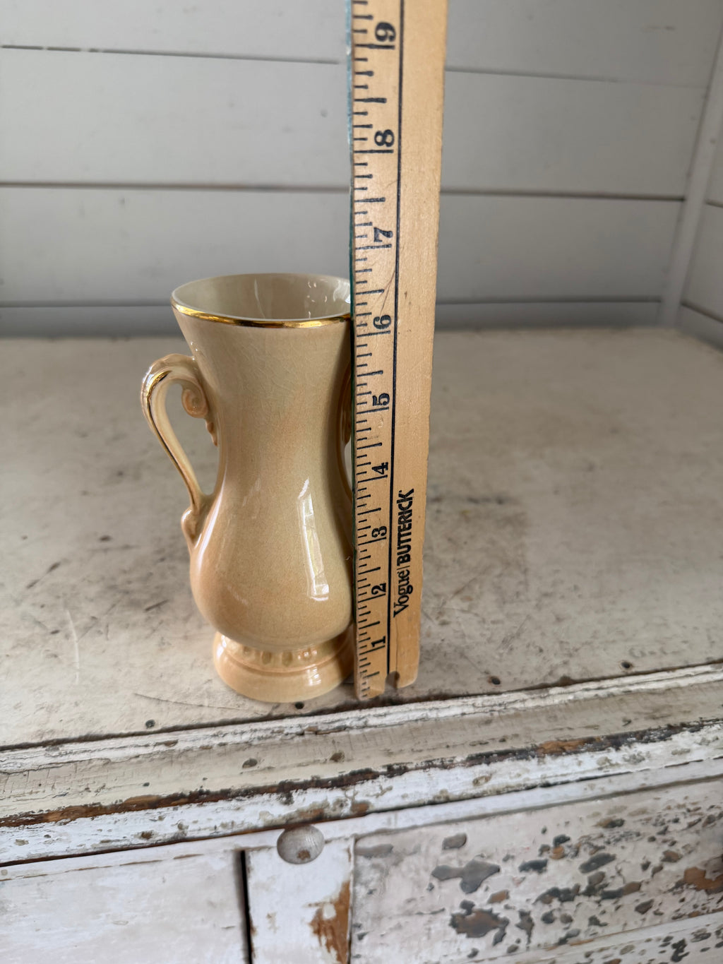 Vintage Double-handled Vase with Gold Trim