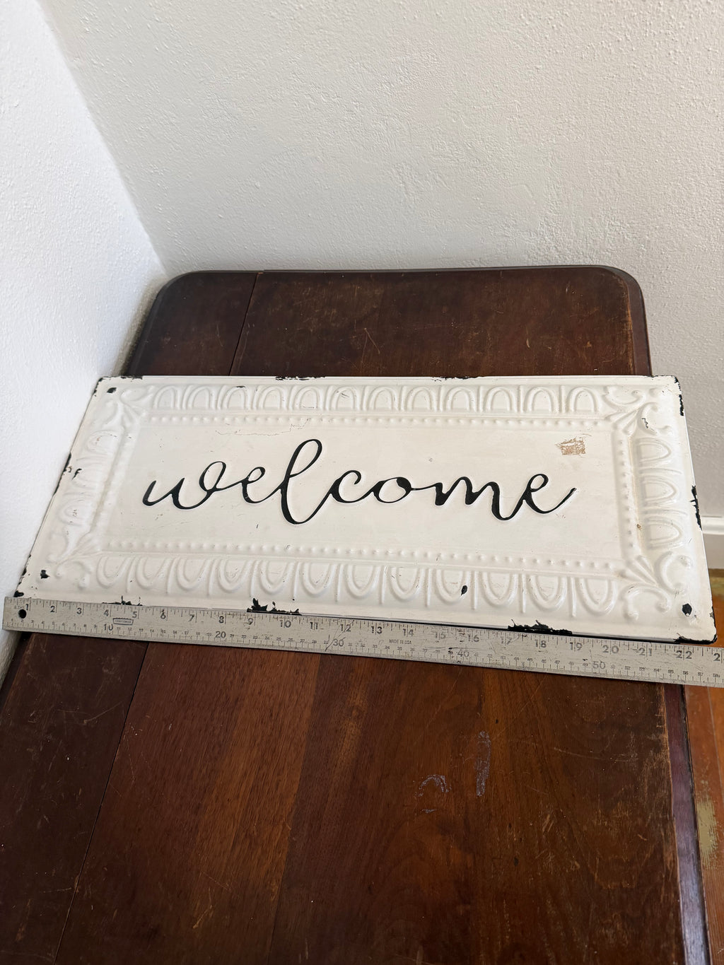Pressed Tin Welcome Sign - will get makeover