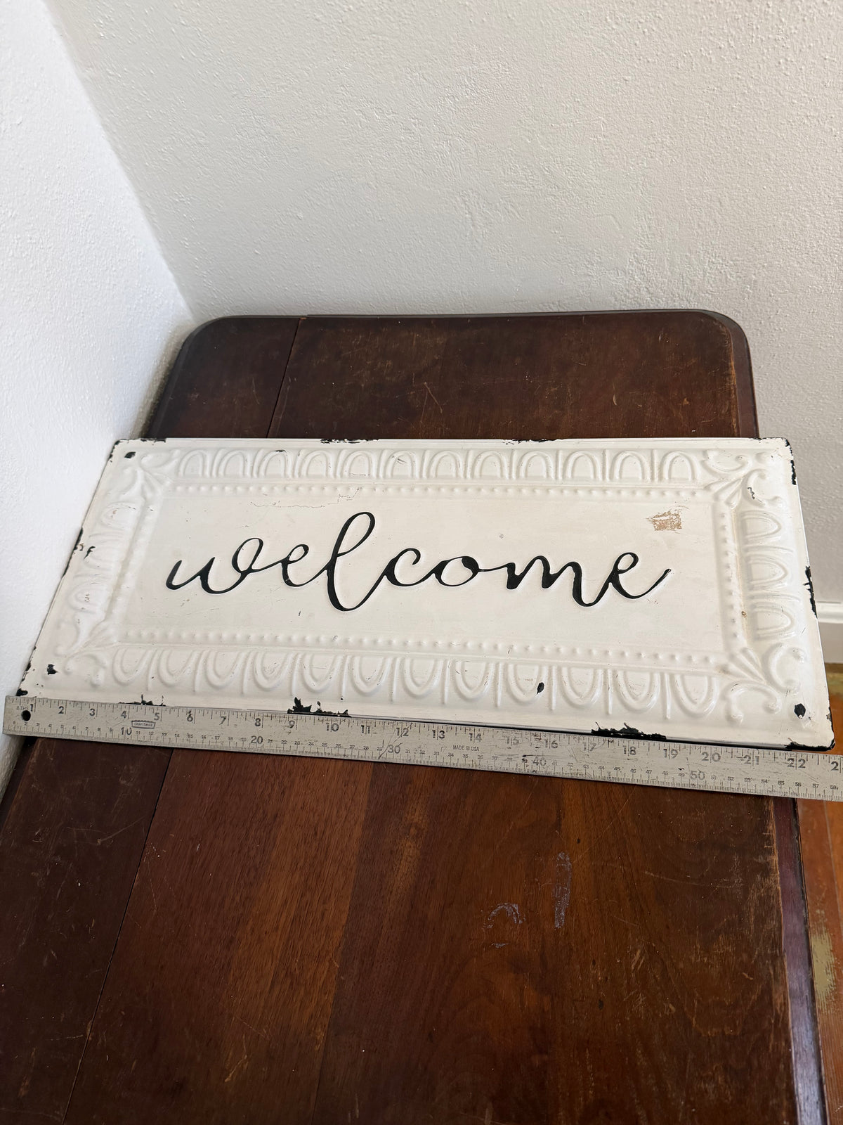 Pressed Tin Welcome Sign - will get makeover