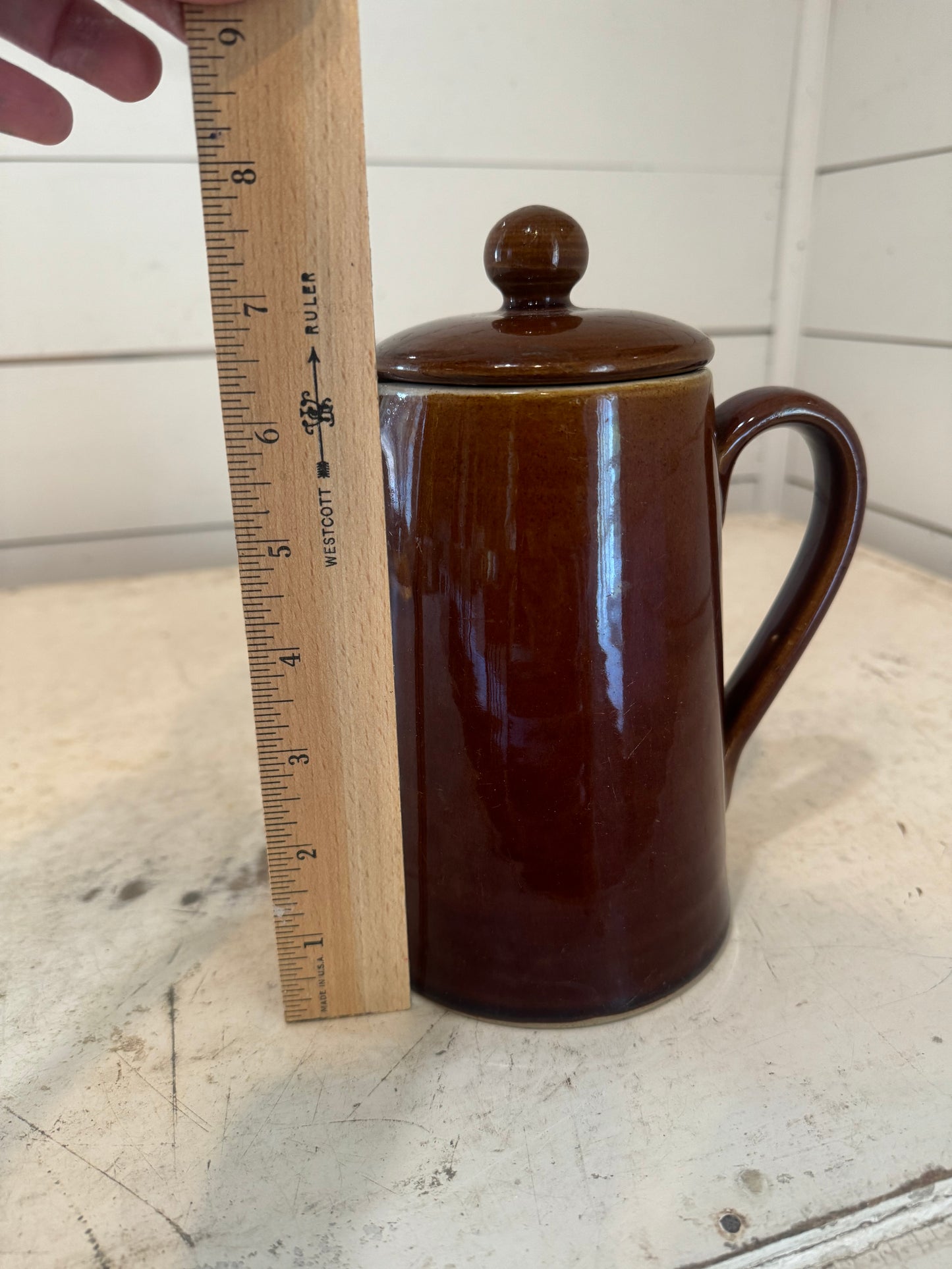 Vintage 1970s Denby stoneware brown glazed tea coffee pot, mid century