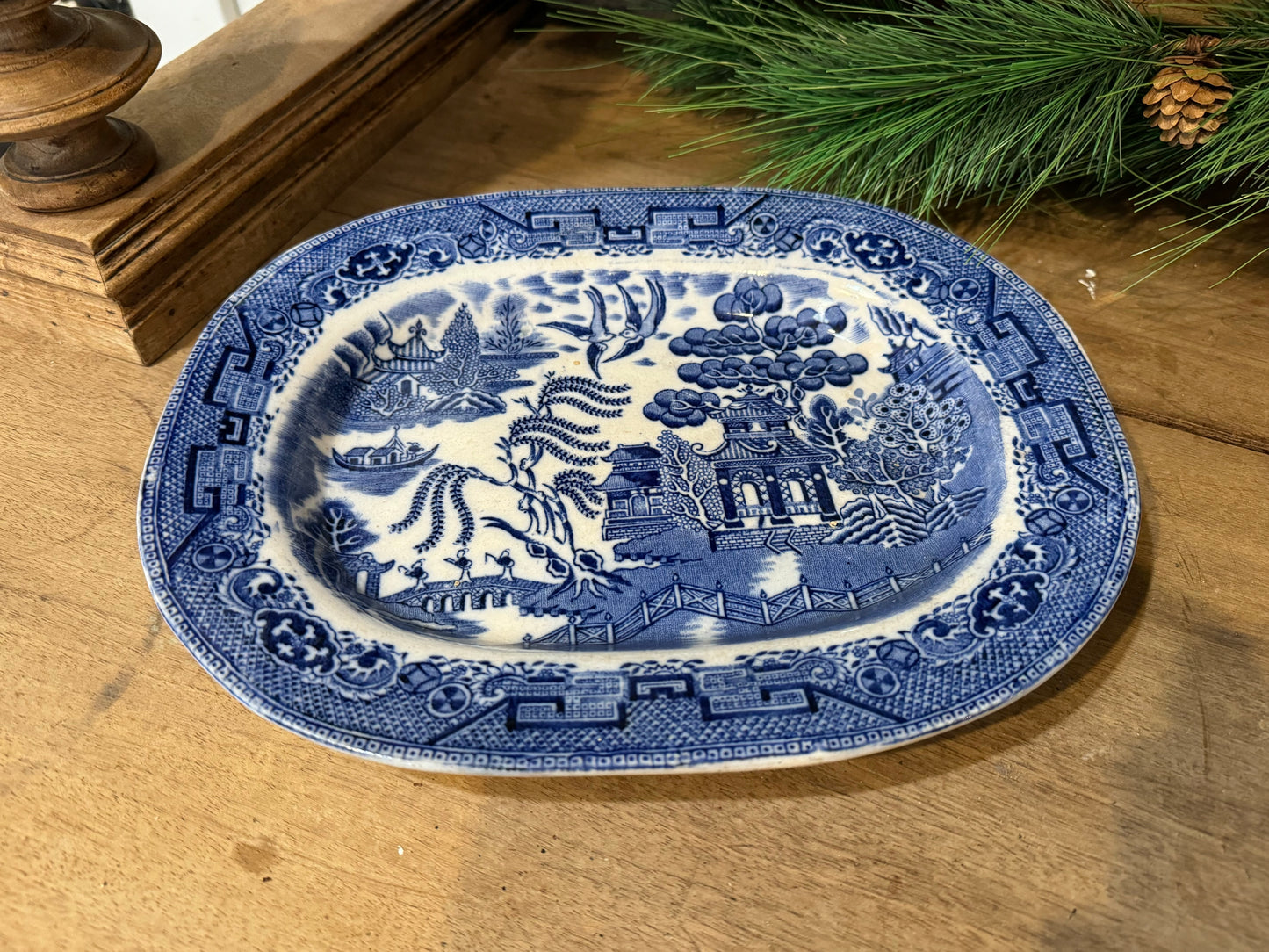 Antique Ironstone Willow Platter