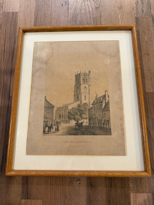 Antique Engraving Plate of Saint Margaret’s Church, Leicester - July 1842