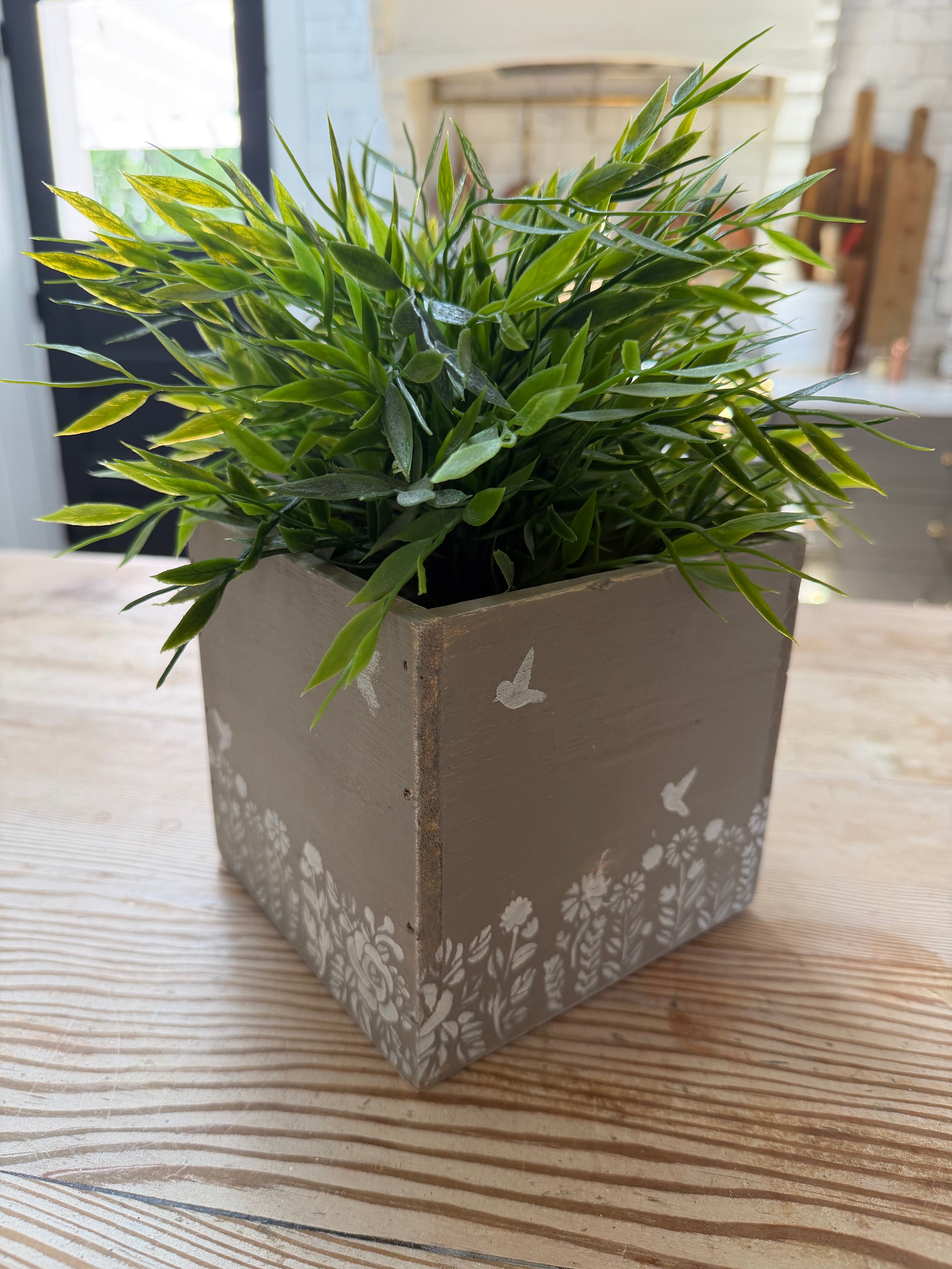 Hand Painted Floral Wood Box greenery not included