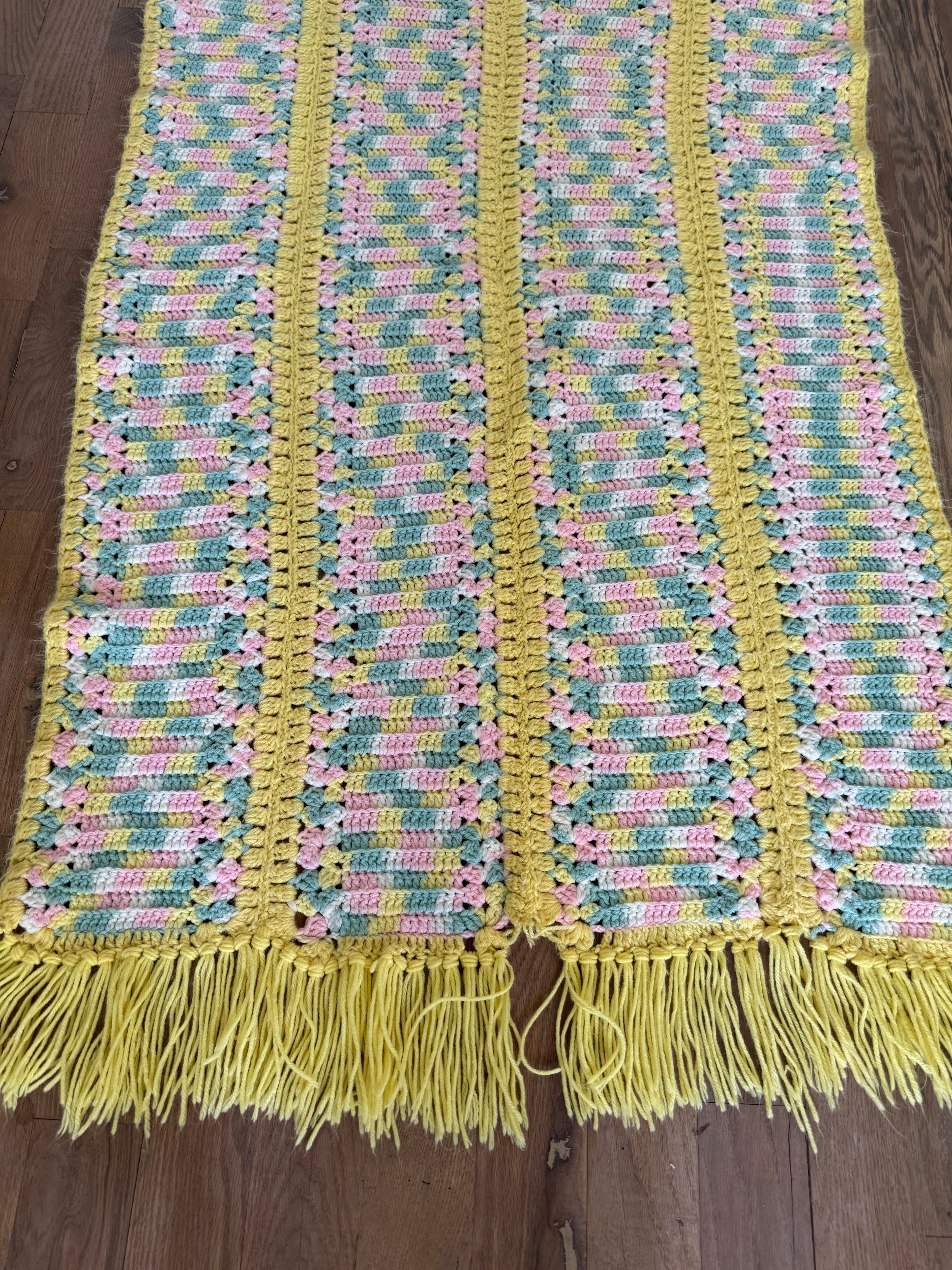 Baby Afghan Yellow Fringe