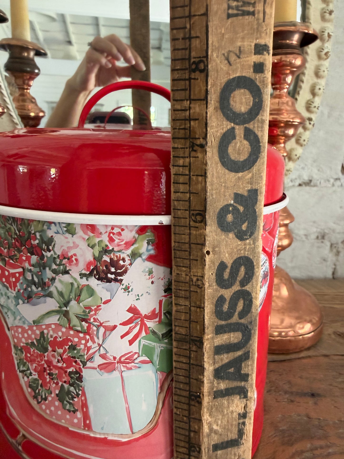 Red Enamel Sleigh Canister with Lid