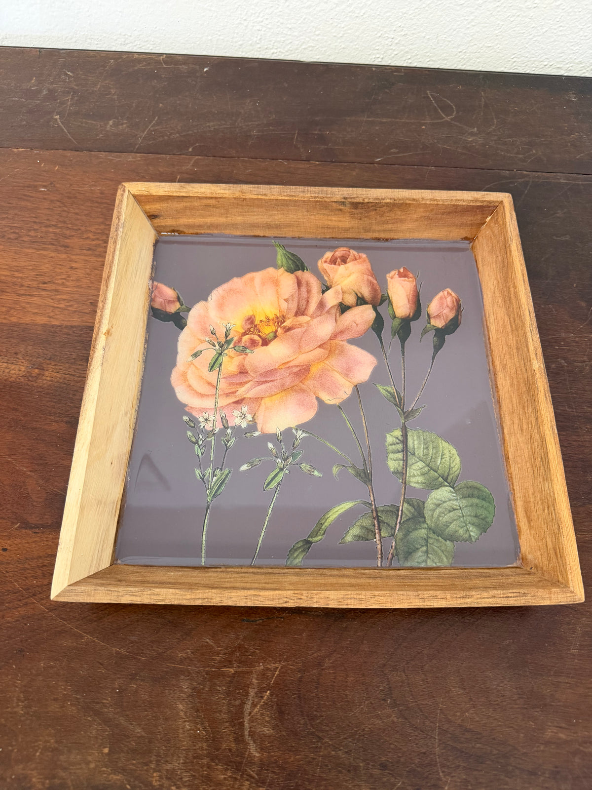 Floral Wood tray - sealed with food safe resin