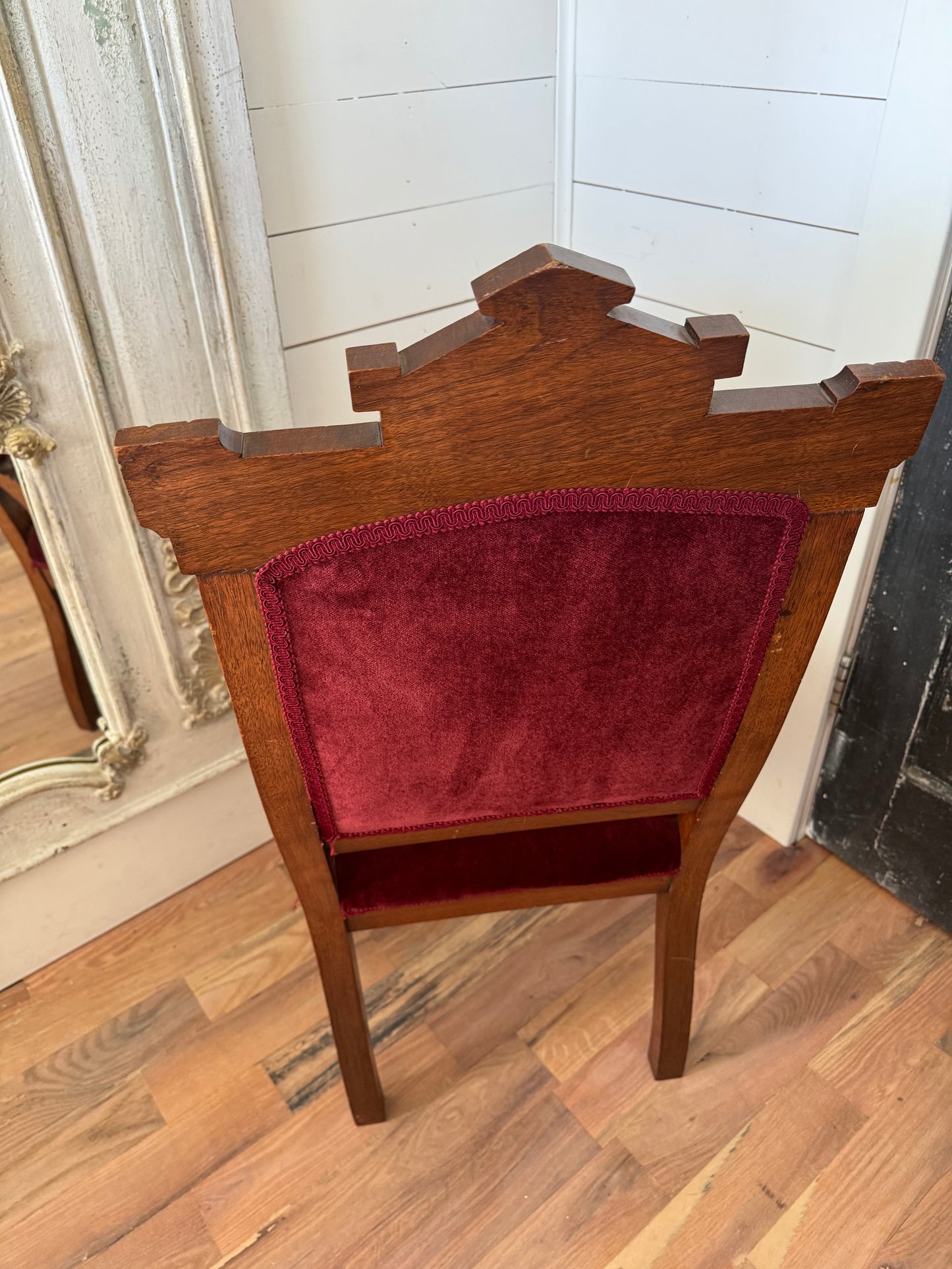 Antique 19th Century Victorian Eastlake Crushed Red Velvet Parlor Side Chair - smells clean and is sturdy