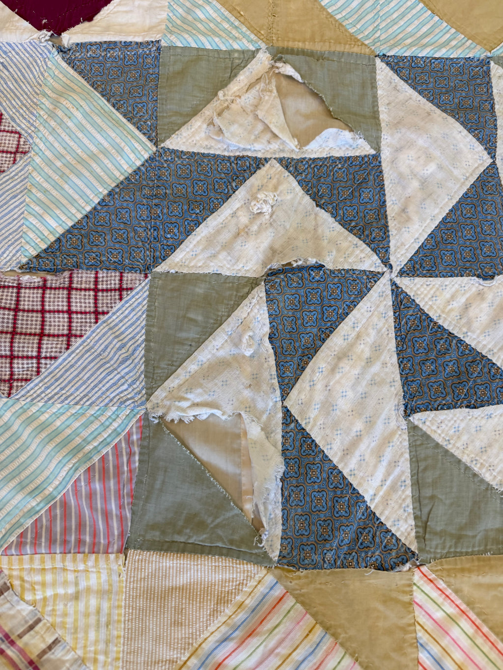 Twin Size Triangle Handmade Pieced Quilt as is