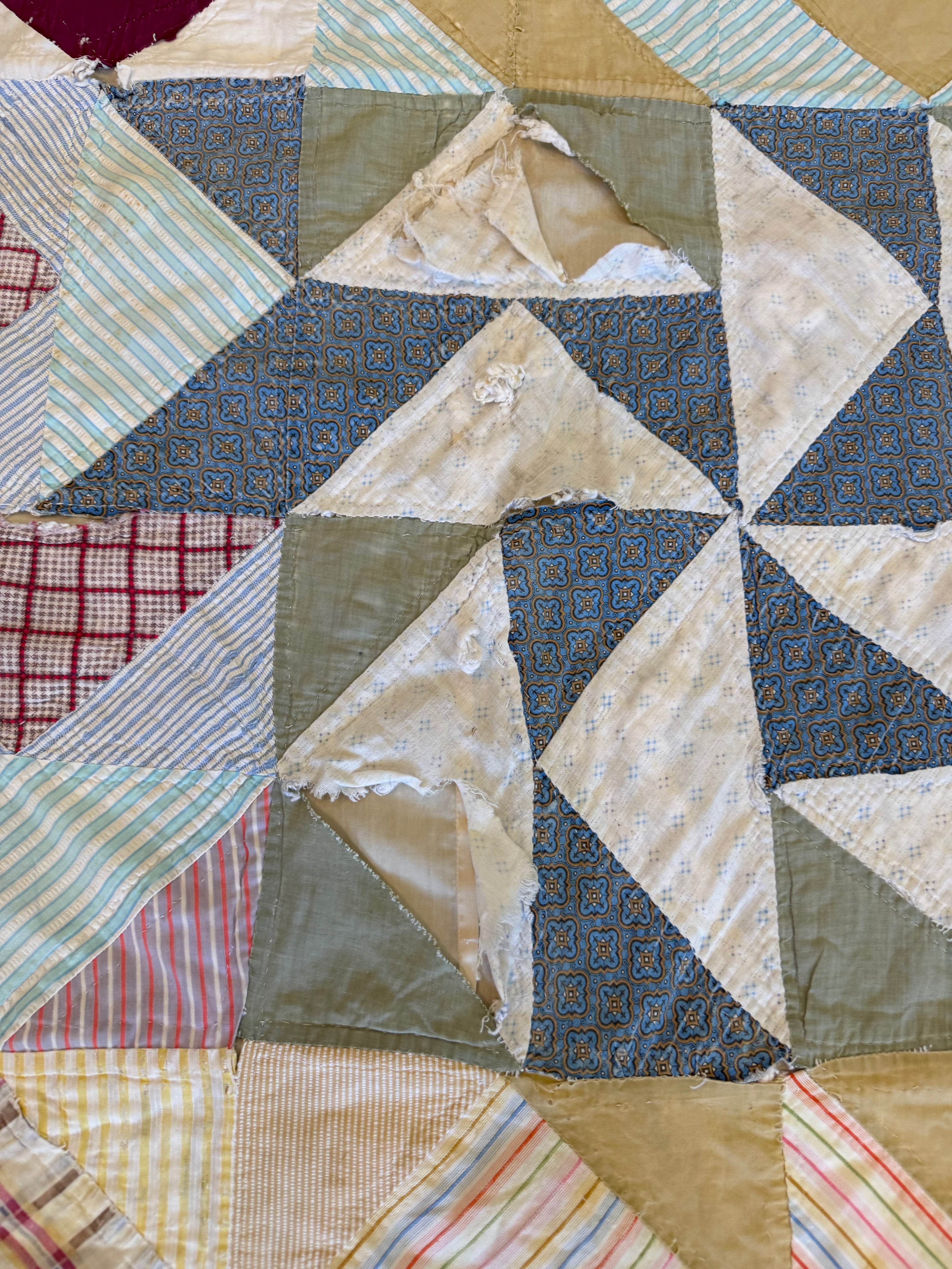 Twin Size Triangle Handmade Pieced Quilt as is