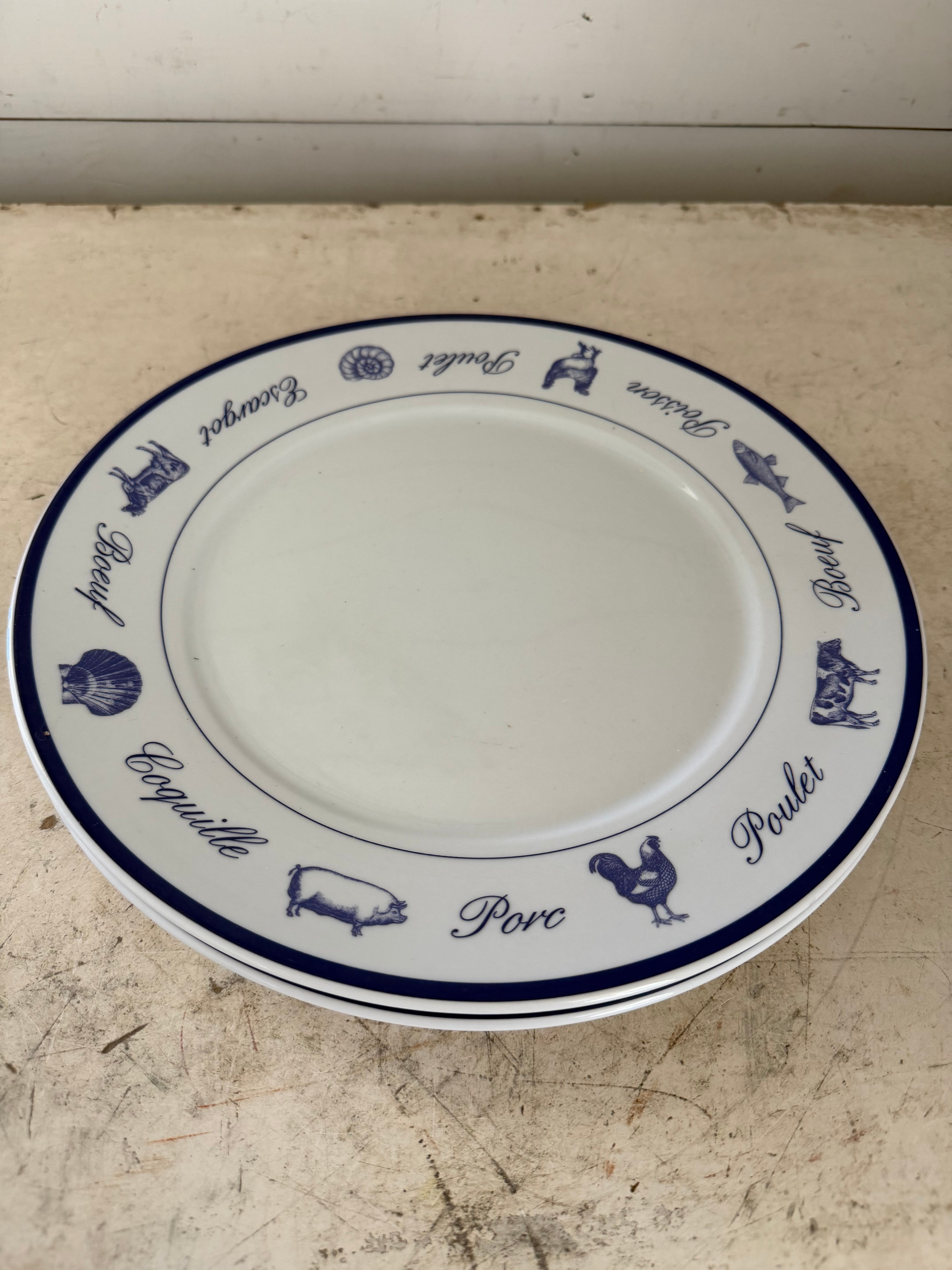 The‎ Cellar Whiteware French Blue Poulet 11.5” Dinner Plate Boeuf Escargot sold individually