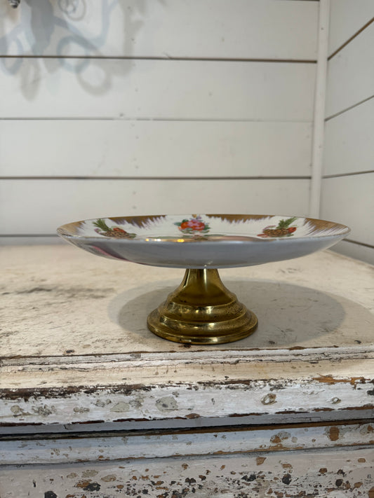 NAPCO Cake Stand, Napco, Fruit Orchard, Brushed Gold, Vintage