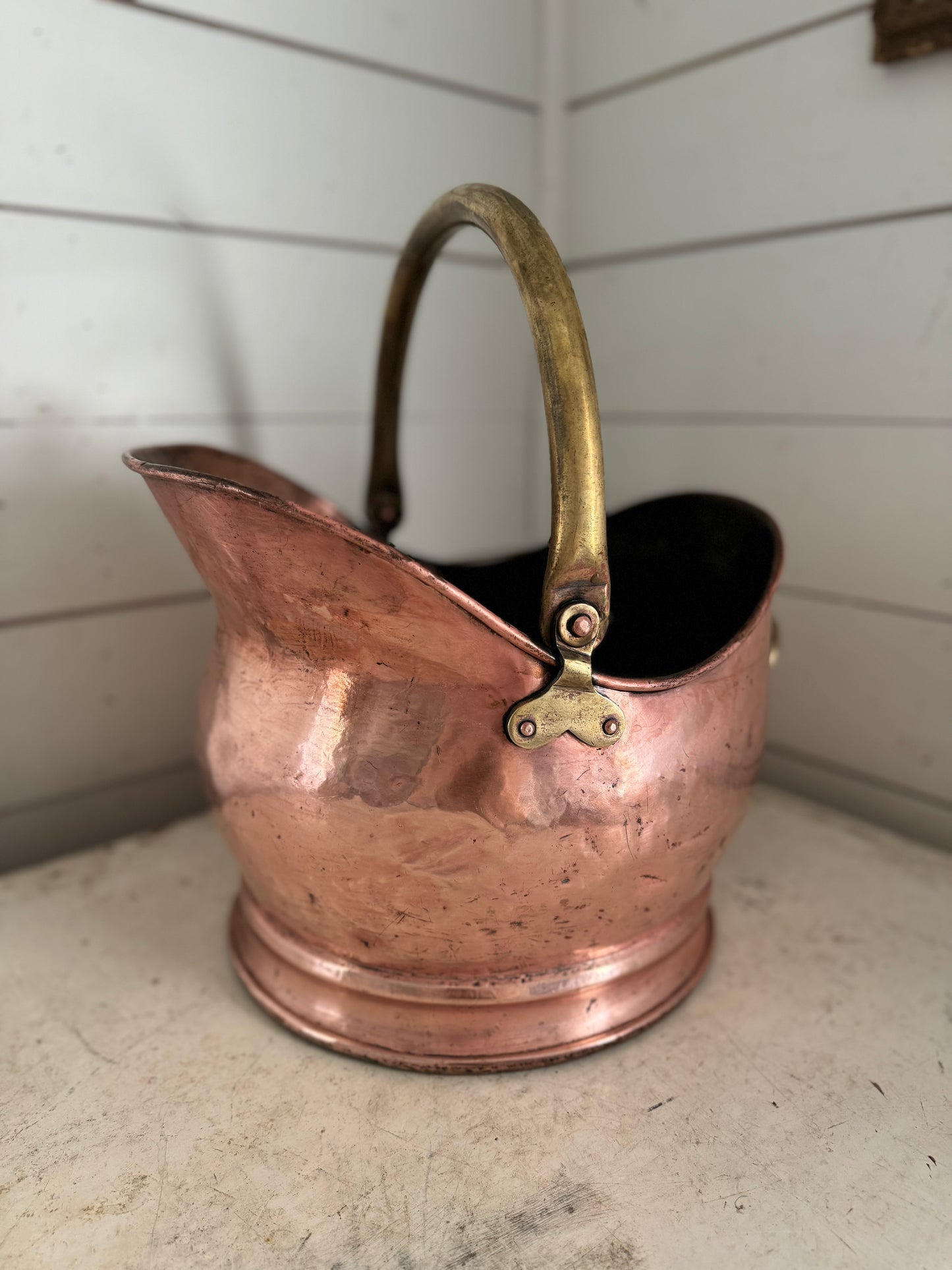 Antique Victorian quality copper helmet coal scuttle