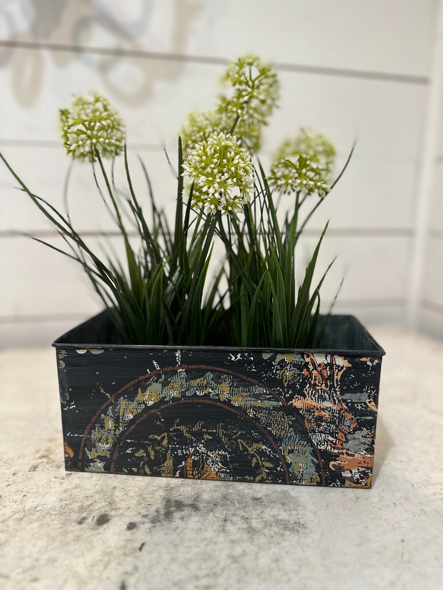 Chippy Metal Planter - Hand Painted - Greenery not included