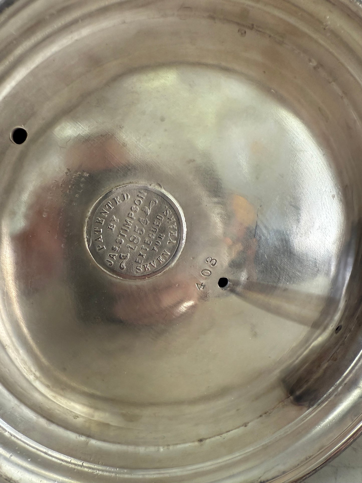 Large antique JAs Stimpson mid 1800’s Quadruple Plate Silver lined pitcher