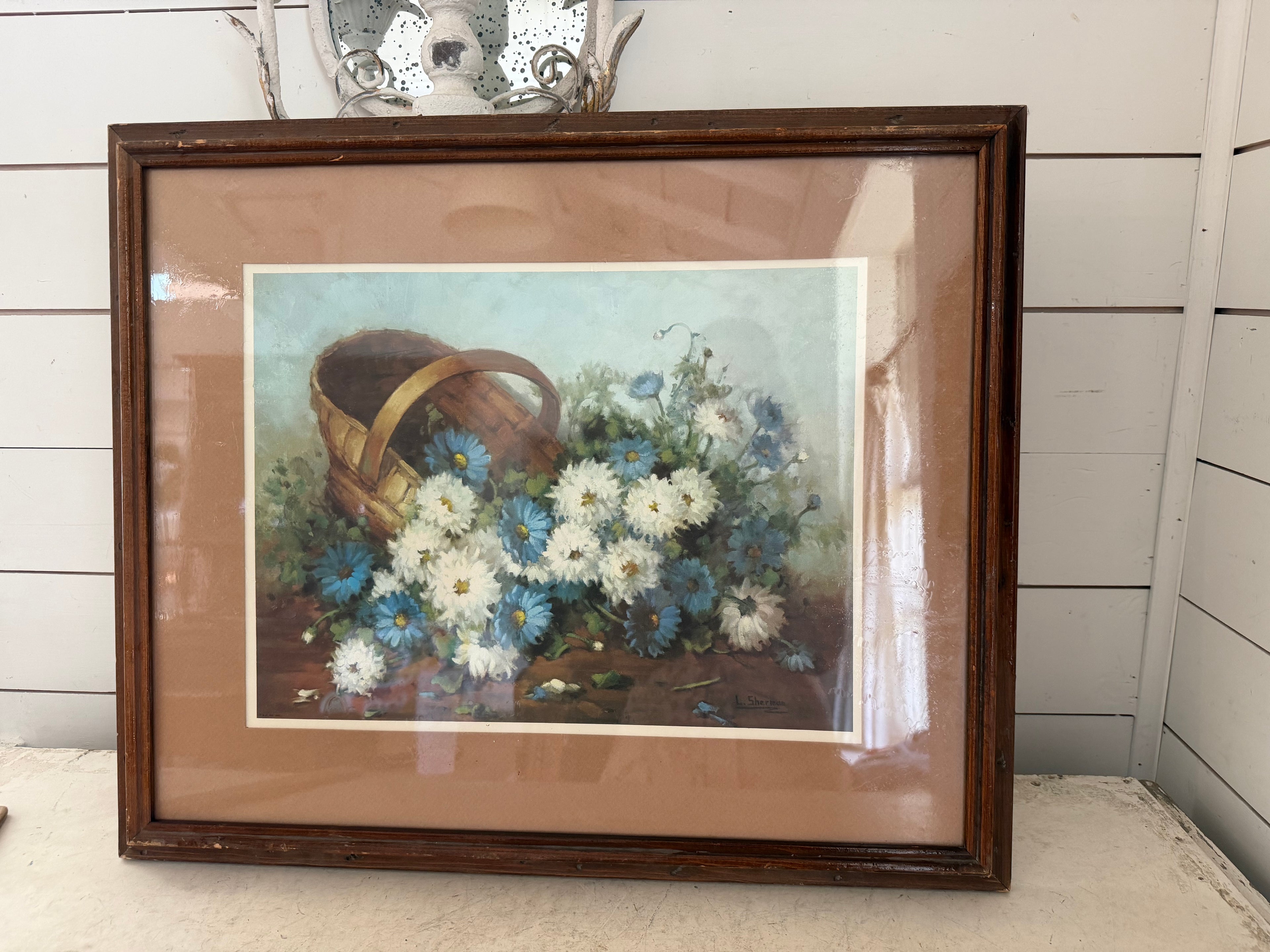 L. Sherman White And Blue Flowers Framed Print