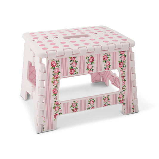 9" Printed Foldable Step Stool - Pink Floral Stripe