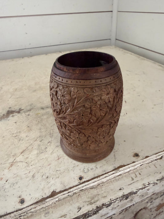 Floral carved wooden cup
