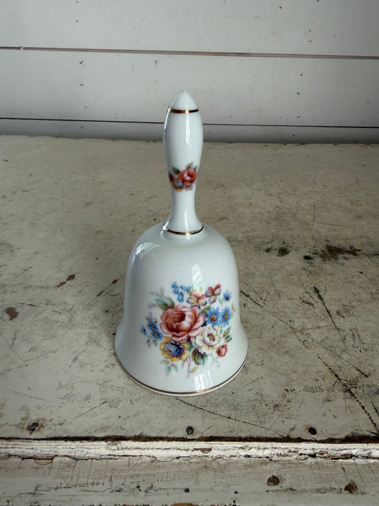 Vintage Floral Porcelain Bell with gold trim Japan