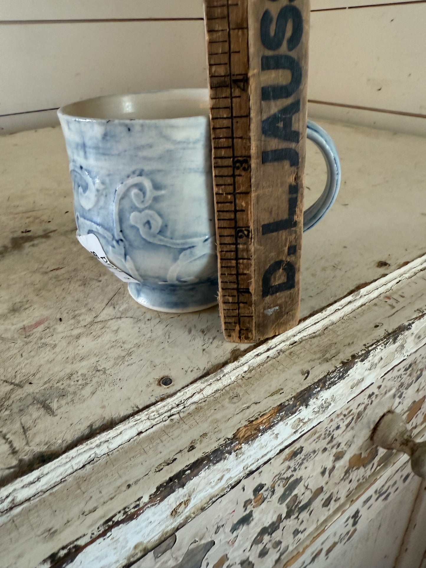 Denim color hand painted mug