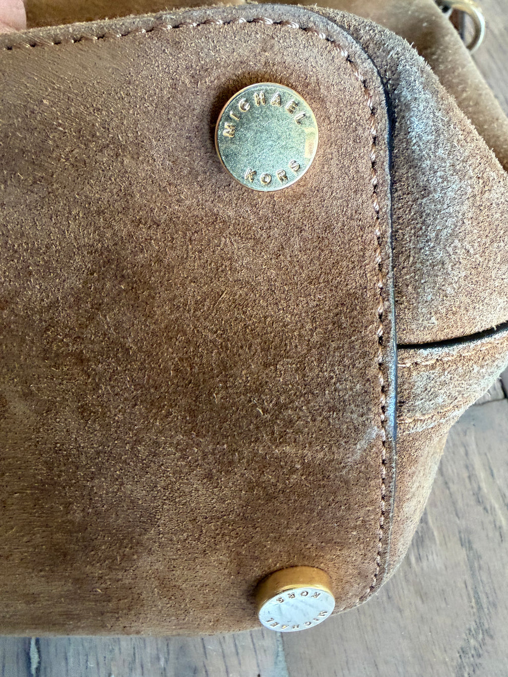 Michael Kors greenwich Tan Brown Bucket Drawstring Bag Suede