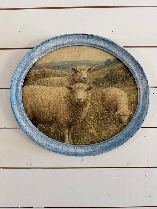 Vintage Oval Framed Sheep