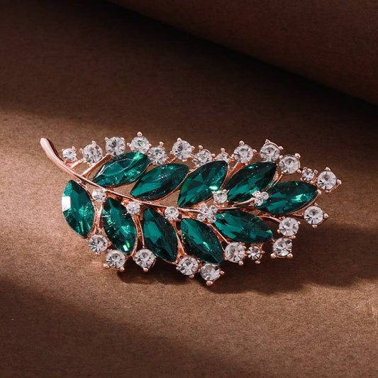 Chic Colorful Crystal Rhinestone Leaf Brooch