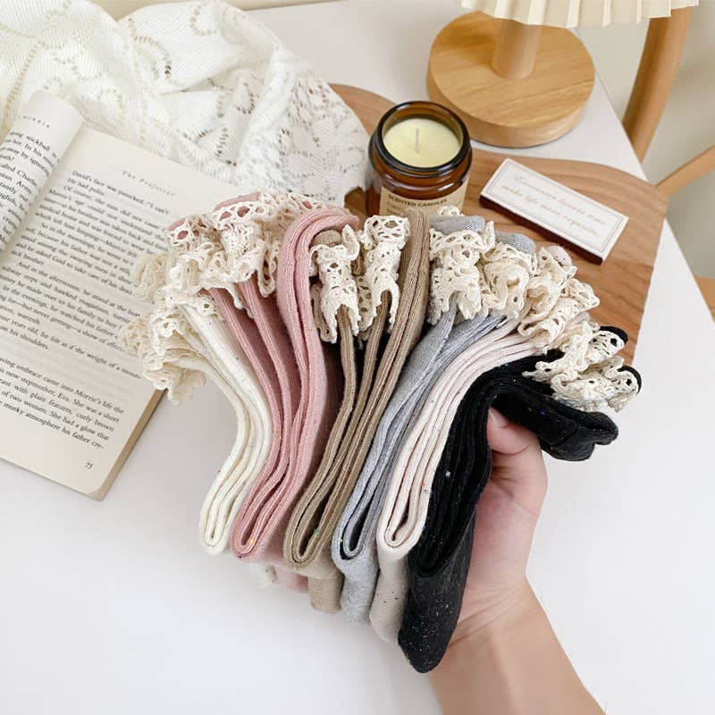 Lace ruffle girl style solid socks