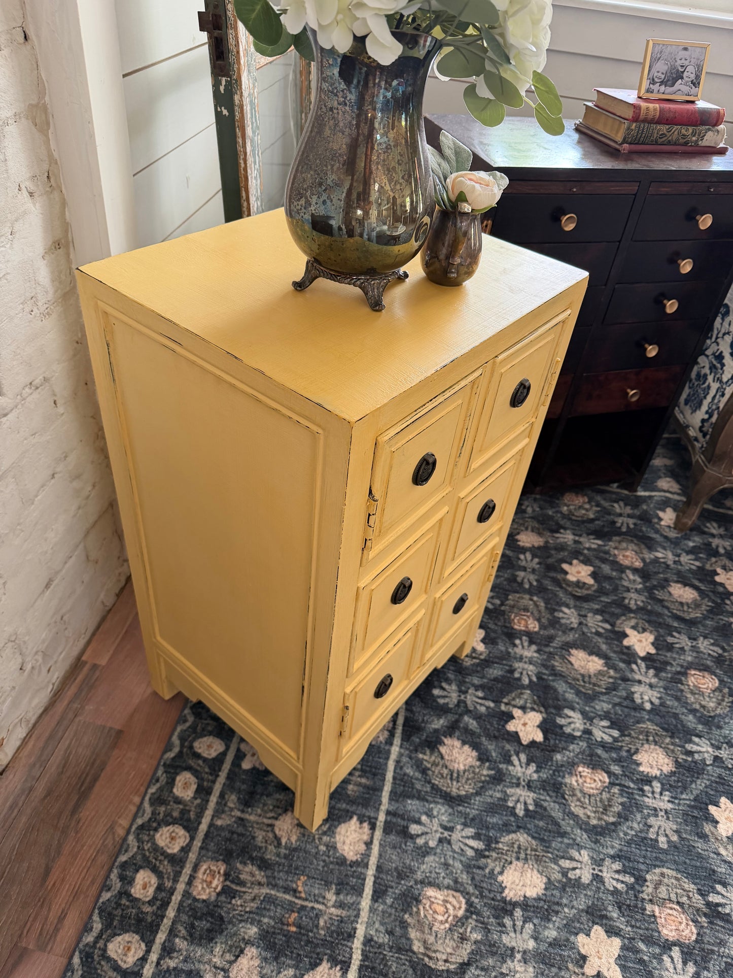 Shabby Hand Painted Butter Yellow Cabinet with shelf inside
