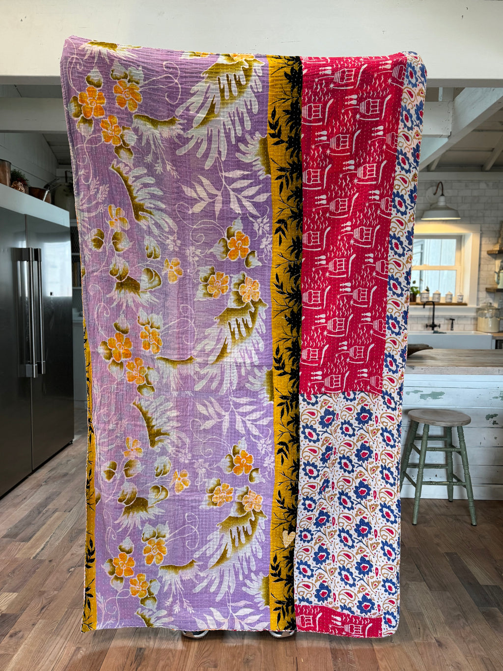 Vintage Kantha Fabric Quilt - Handstitched - Quilt E 80x52” est