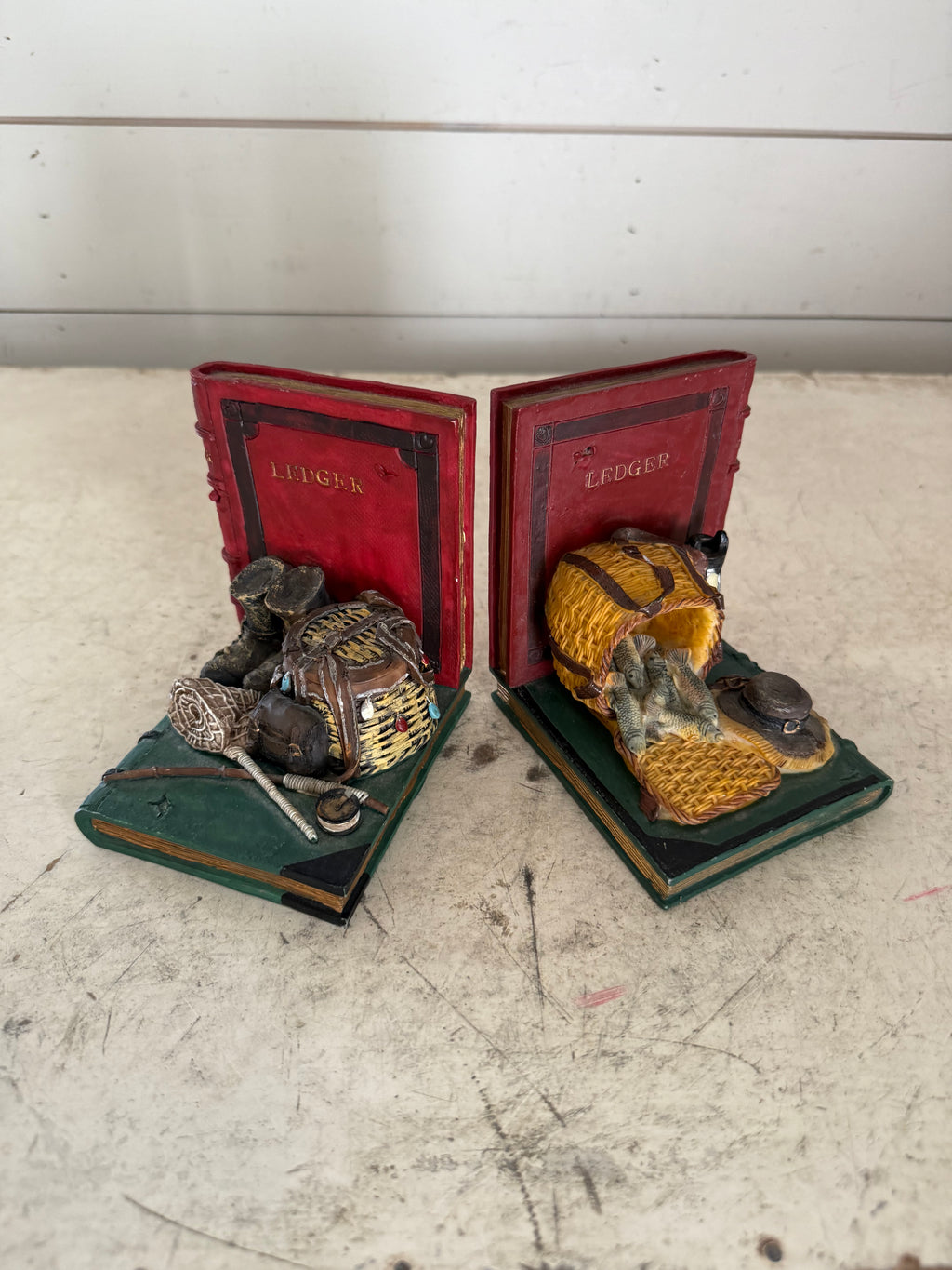 Fishing themed book ends made of resin