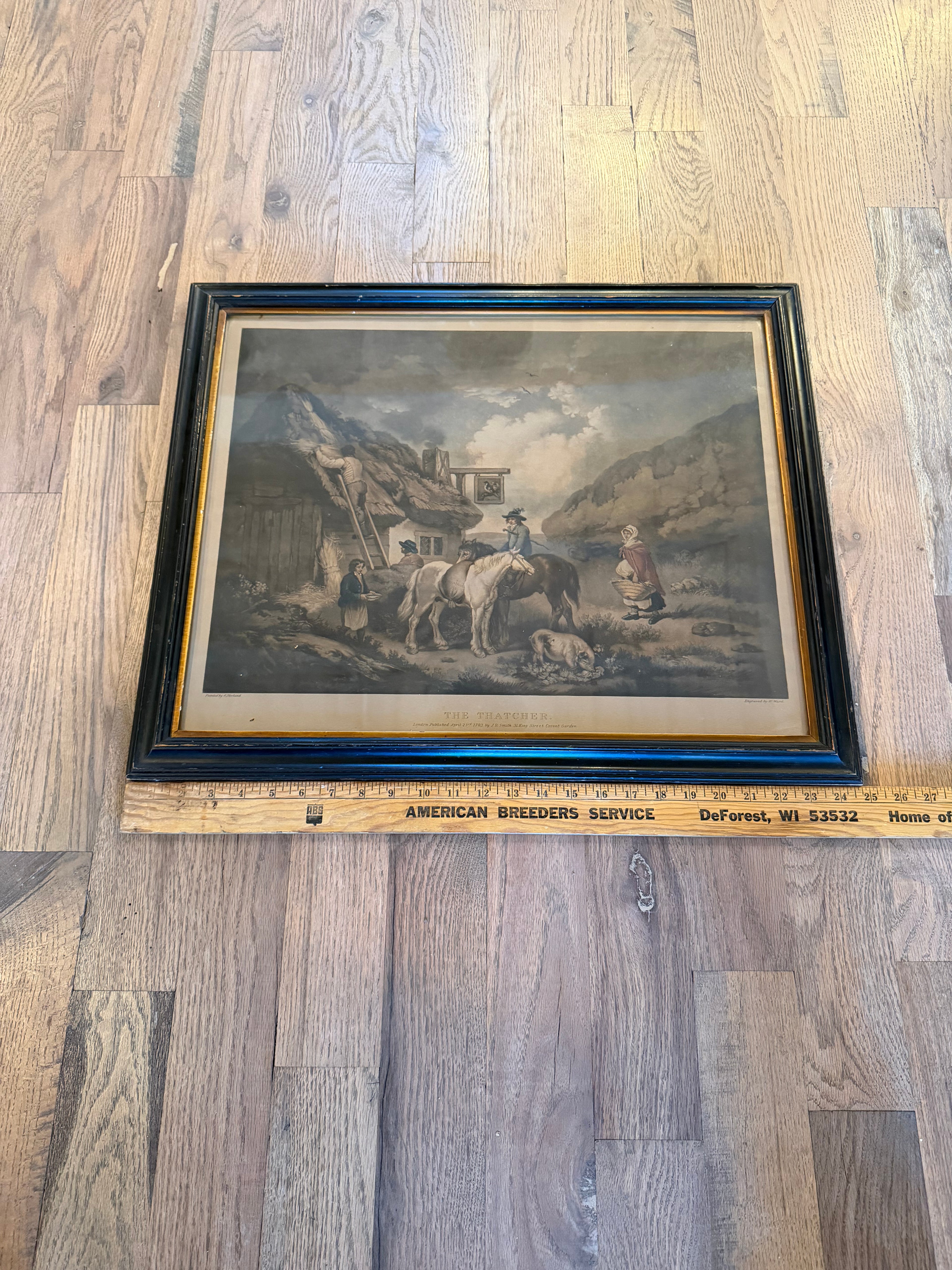 Antique Framed Engraving “The Thatcher”
