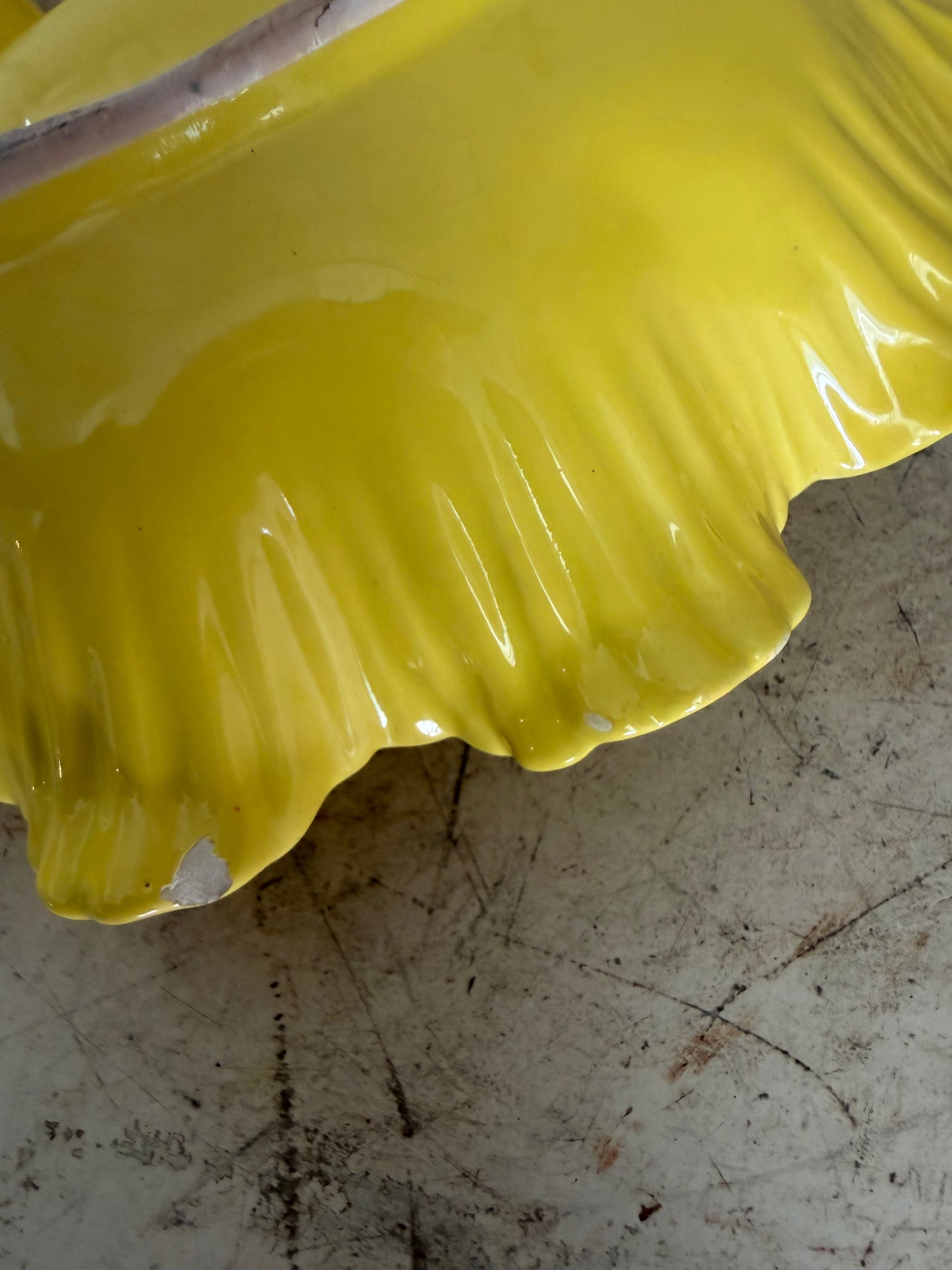 Vintage yellow ceramic dish California Pottery divided leaf relish Tray - Has Some Chips
