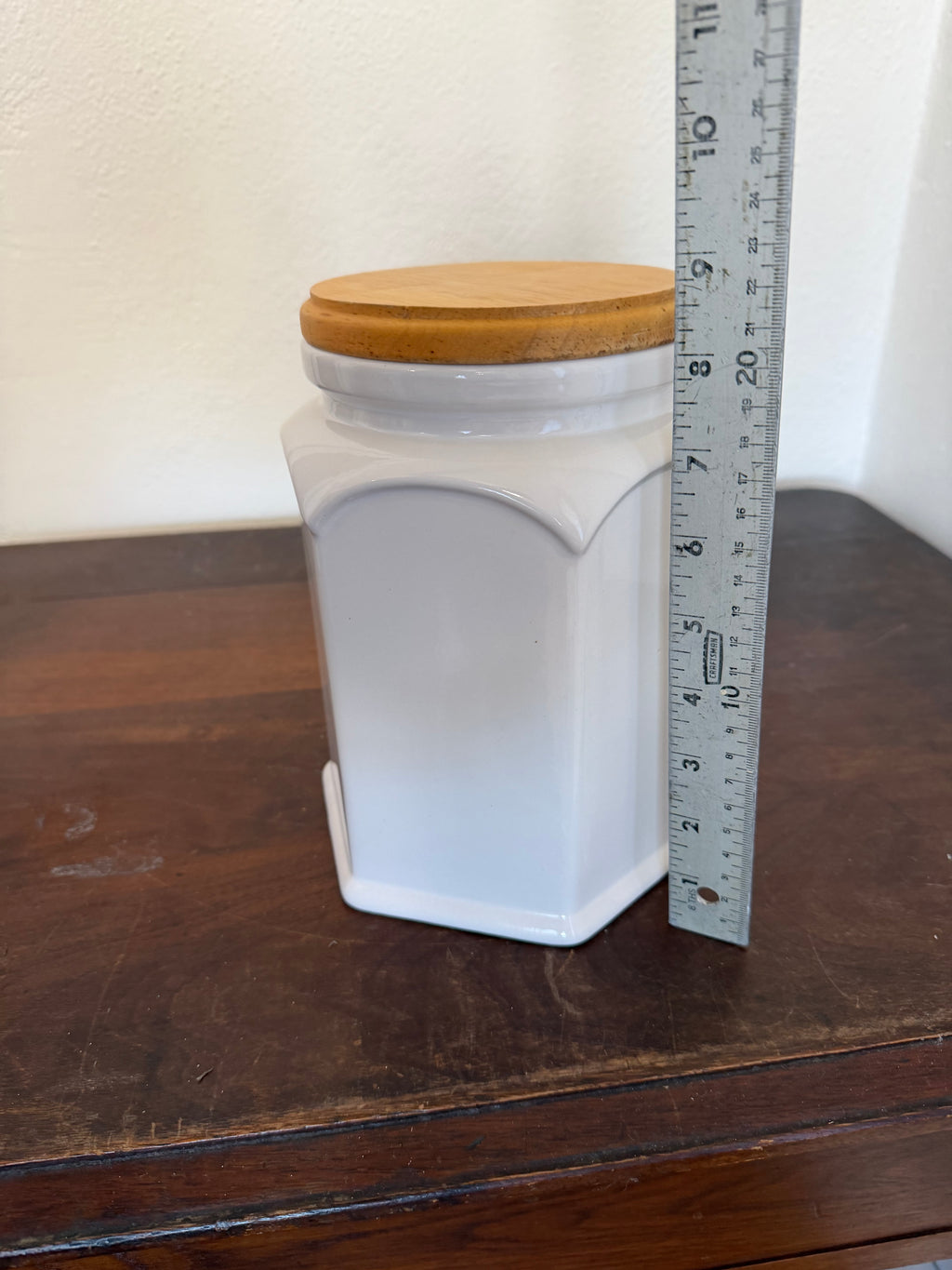 White Glazed Ceramic Canister With Wood Lid