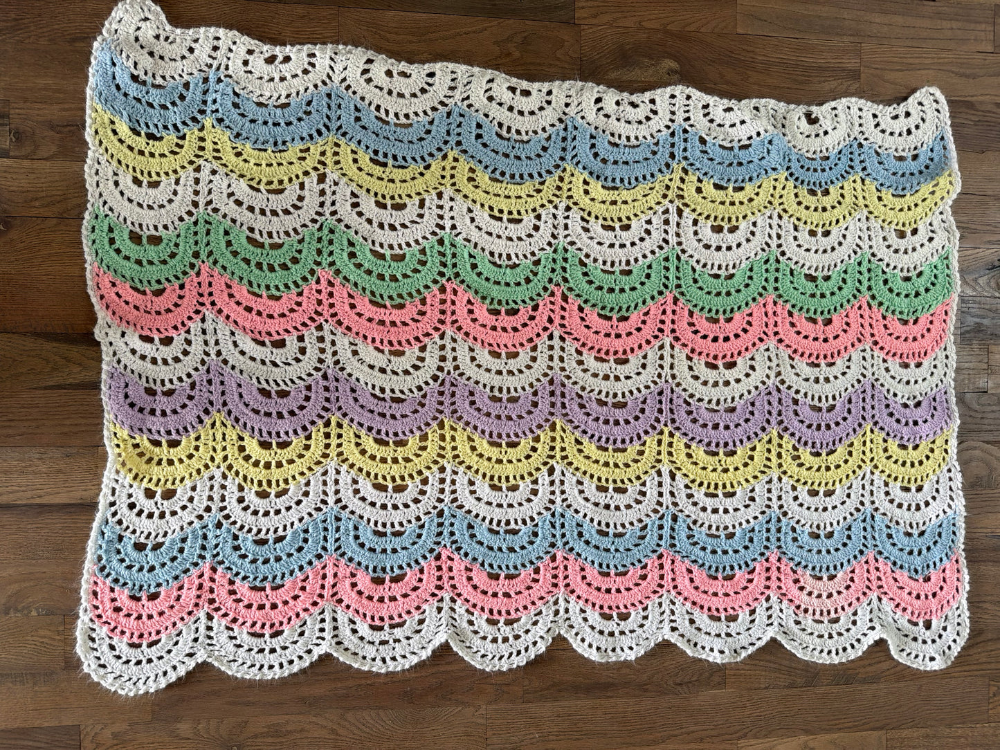 Pastel Scallop Rainbow Afghan - Baby Size