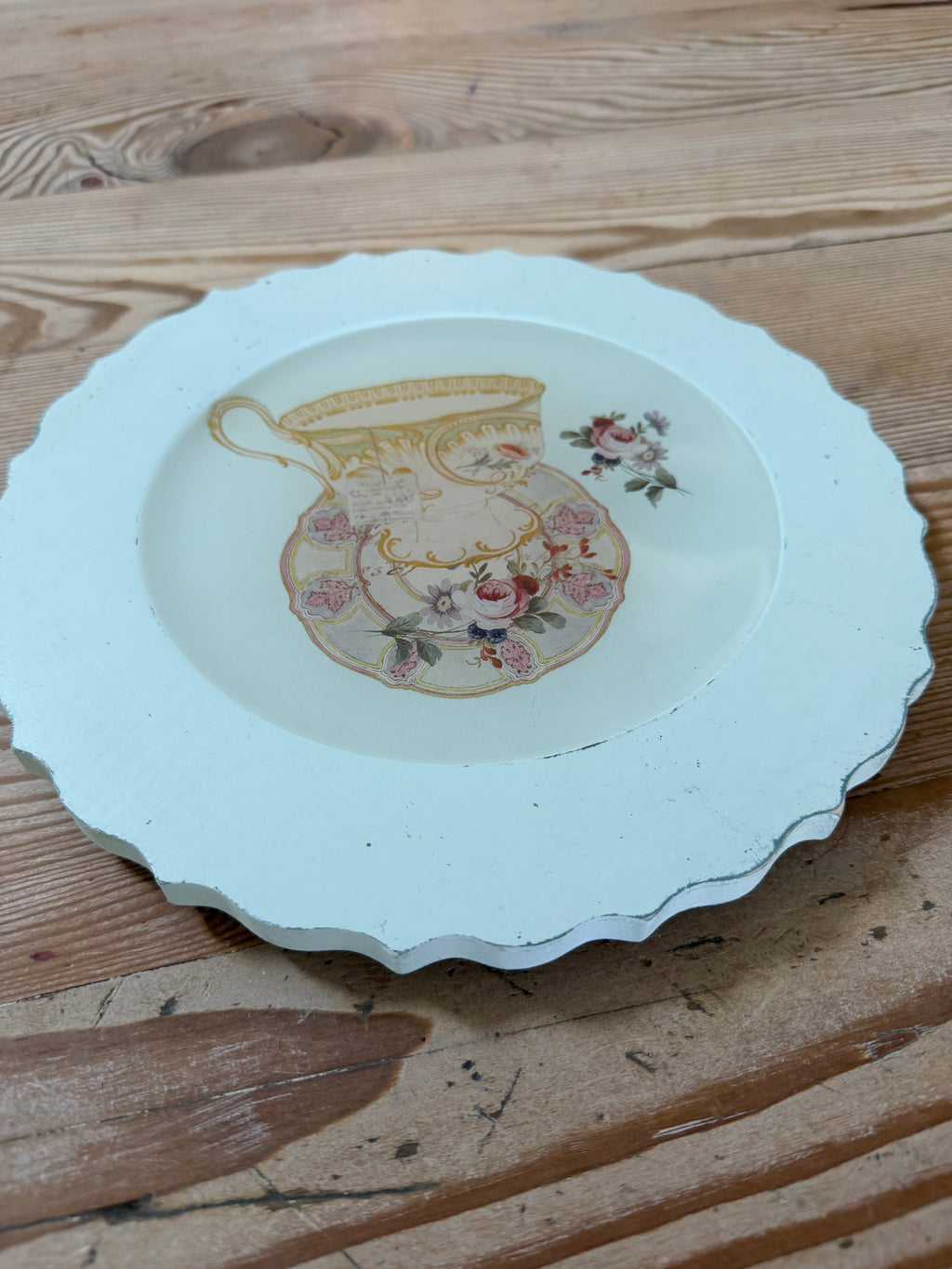 Light Blue Hand painted plate with resin top - Resin portion is food safe