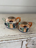 Japanese tea, pot and creamer made in Japan has cracks set