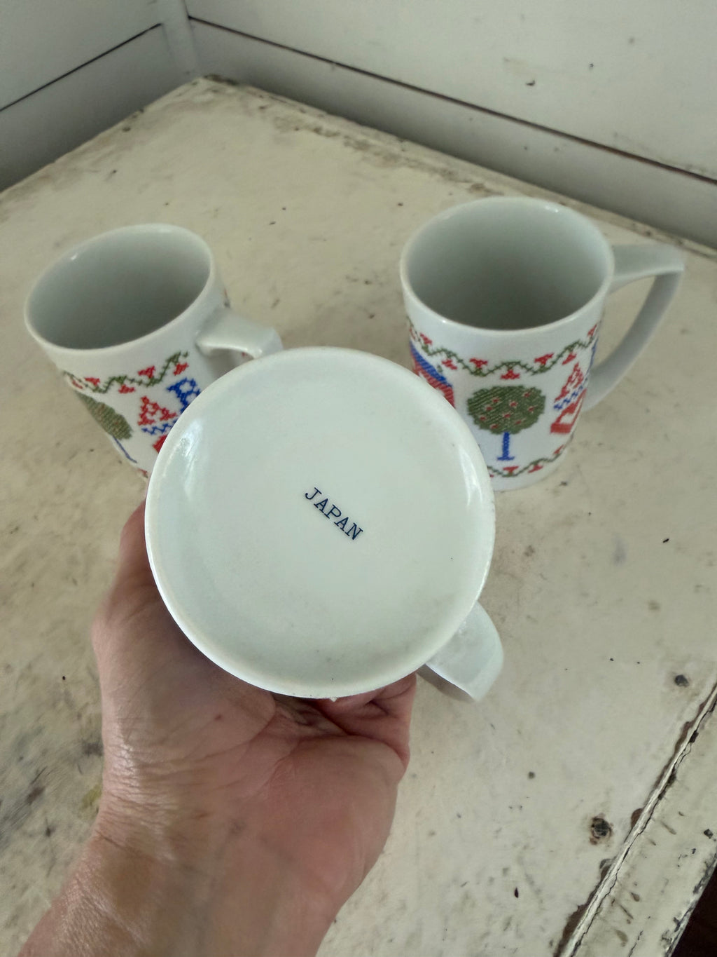 Crosstitch mugs sold individually made in Japan