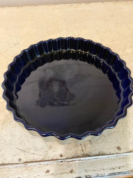 The Great American Stoneware Factory Dish #3609 Cobalt Blue Rippled 9”