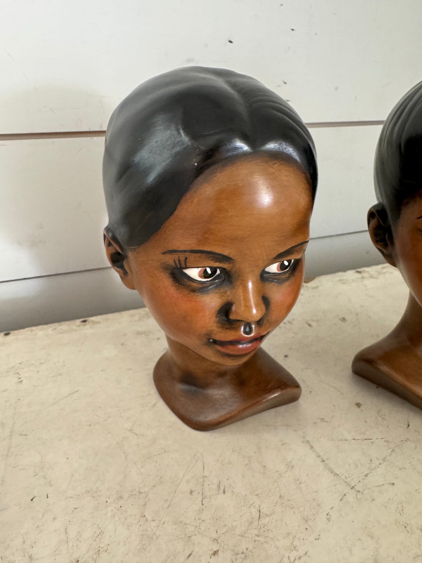 Vintage African American Bust of Boy and Girl Set small chip