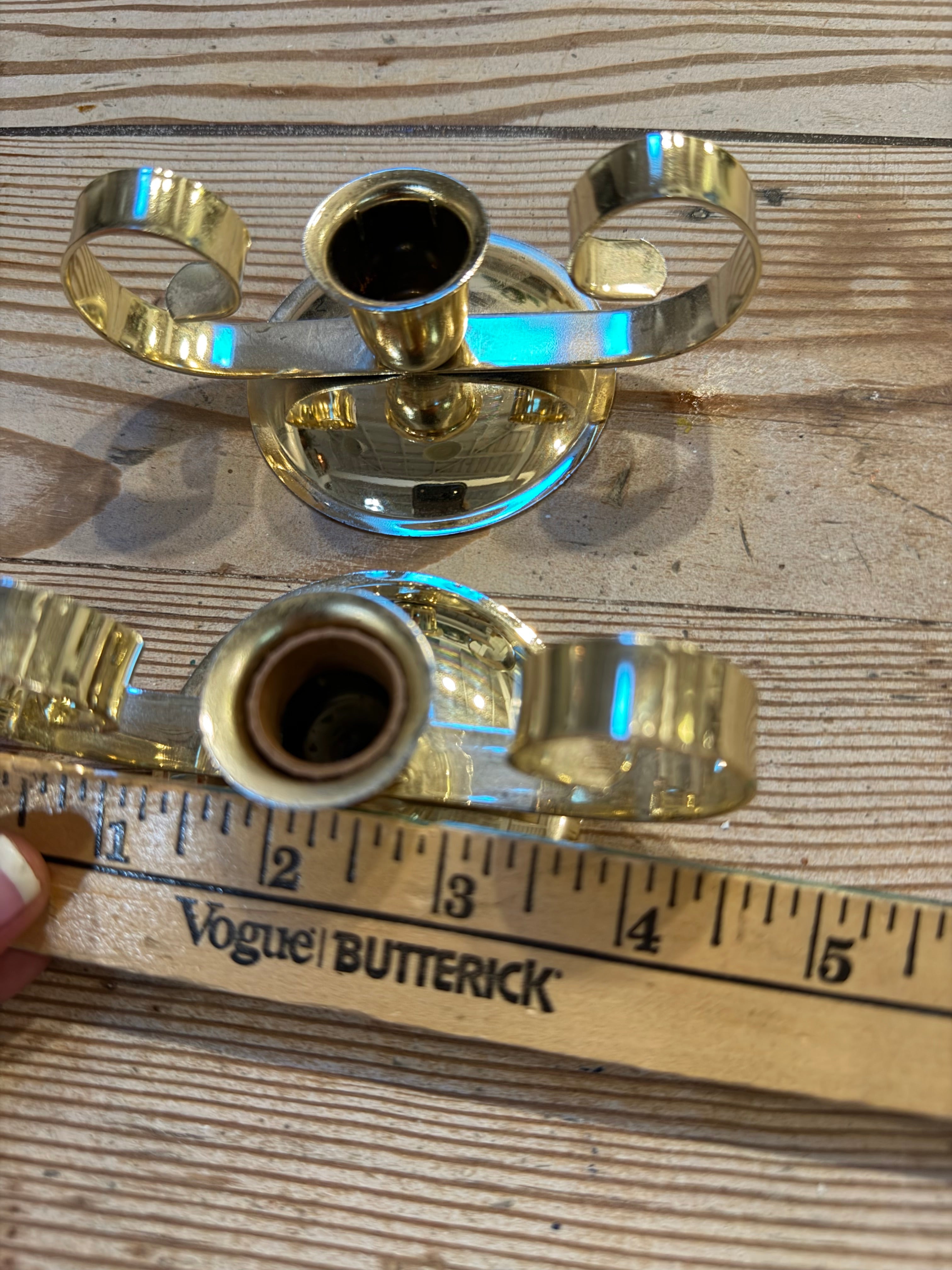 Art deco gold tone metal candle holder sold individually
