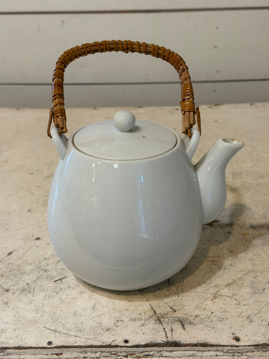 Vintage Porcelain Teapot With Basket Weave Handle