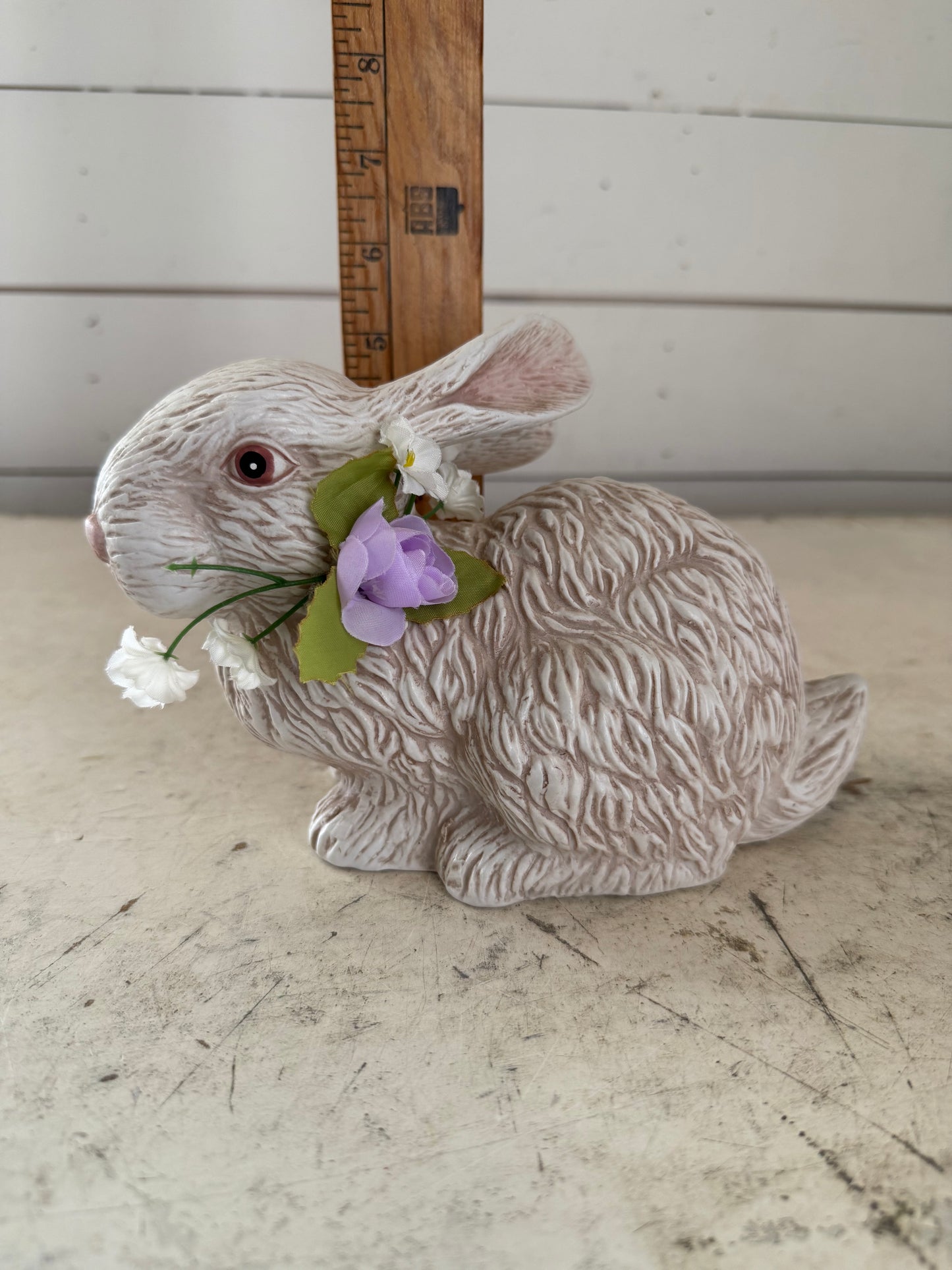 6” white and gray porcelain bunny